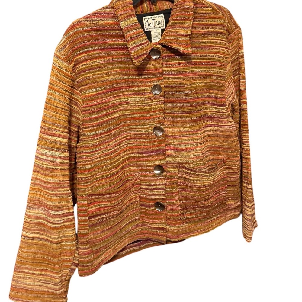 Vintage TanTrums Striped Chenille Jacket S Boho Art To Wear Textured Boxy 90s - Picture 14 of 14